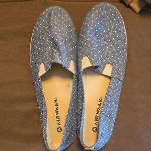 Airwalk Blue Canvas Slip-On Flats with White Polka Dots